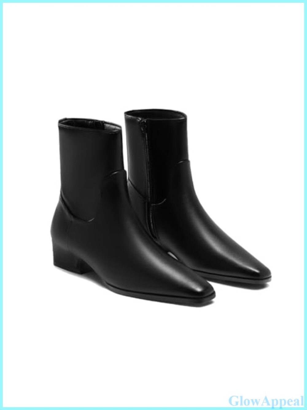 Womens Ankle Boots Low Heel Faux Leather Square Toe Side Zipper Dressy Fall